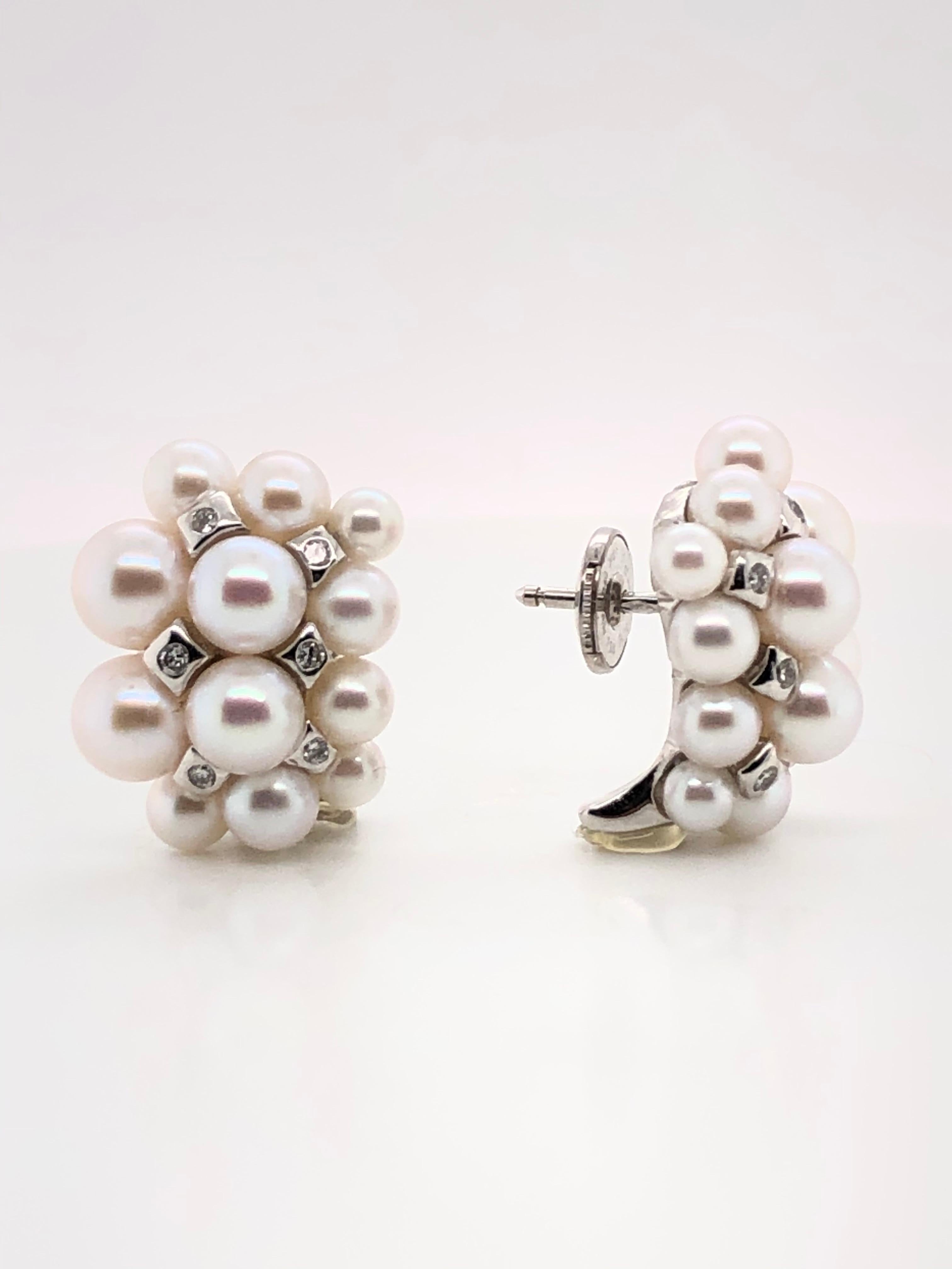 Akoya Pearls with White Diamonds on White Gold 18 Karat Earrings 2