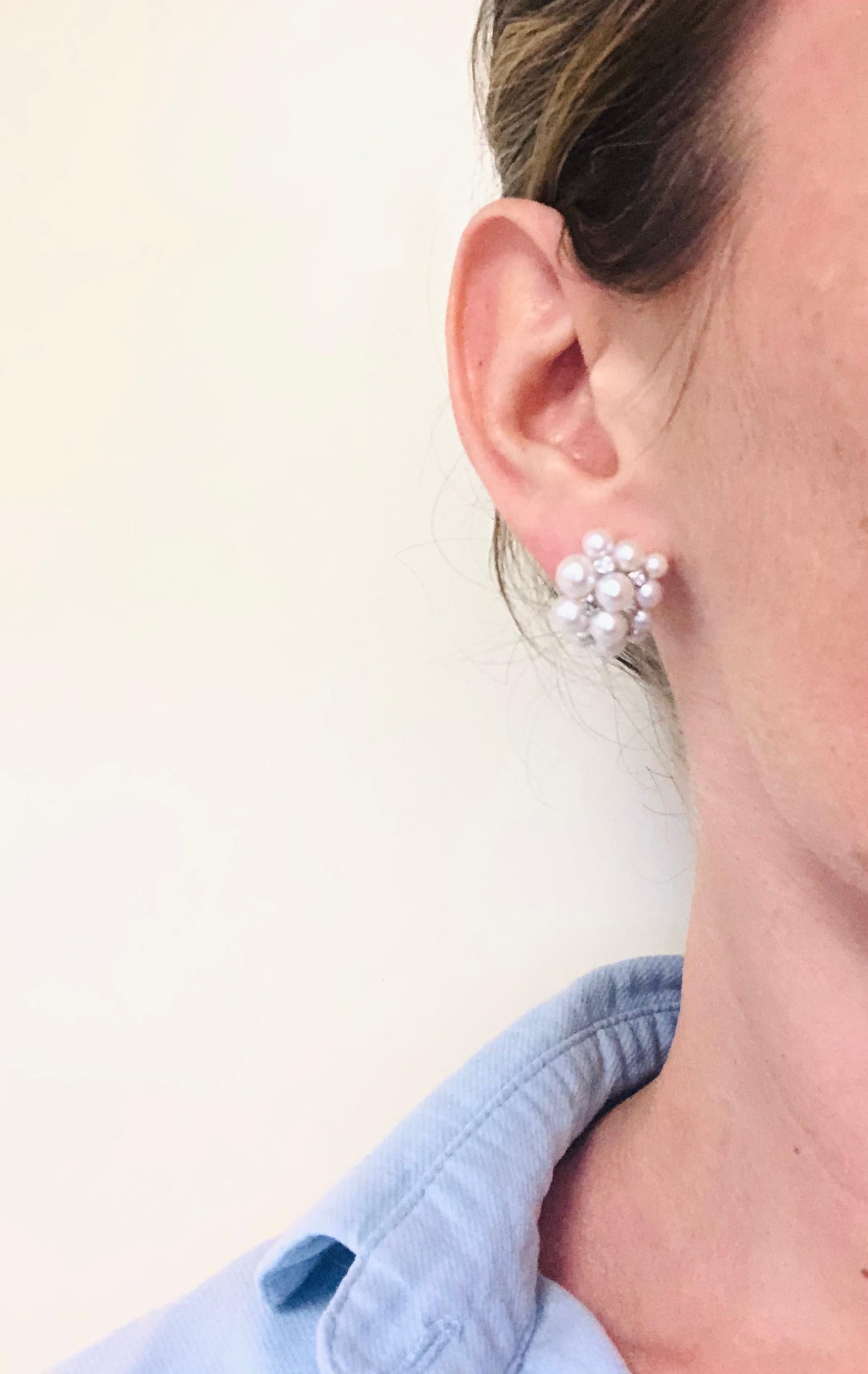 Akoya Pearls with White Diamonds on White Gold 18 Karat Earrings 3