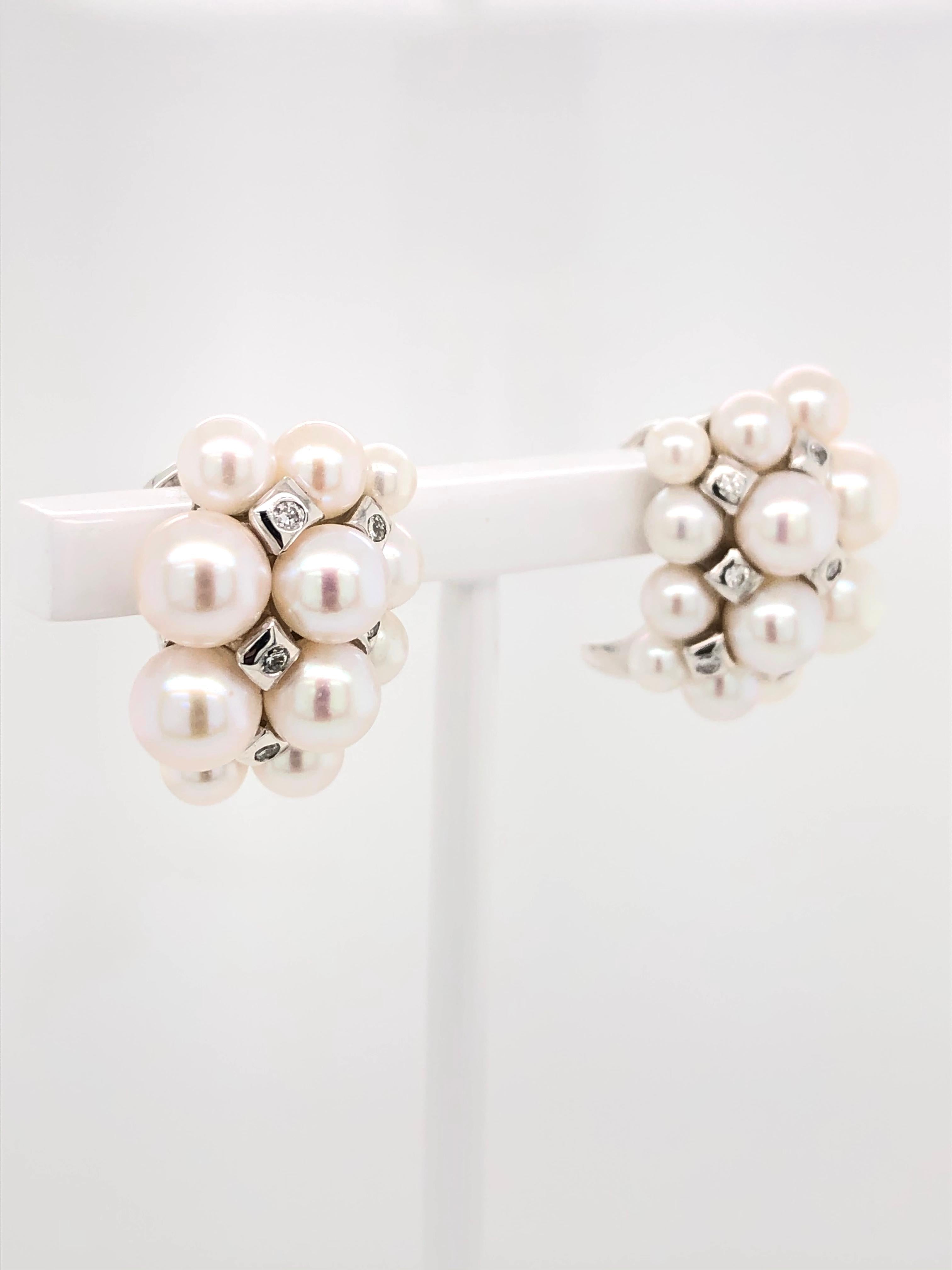 Akoya Pearls with White Diamonds on White Gold 18 Karat Earrings 1