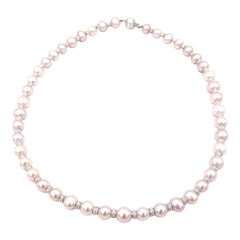 Akoya Pink Pearl Single Strand Necklace with Diamond Spacers in Between