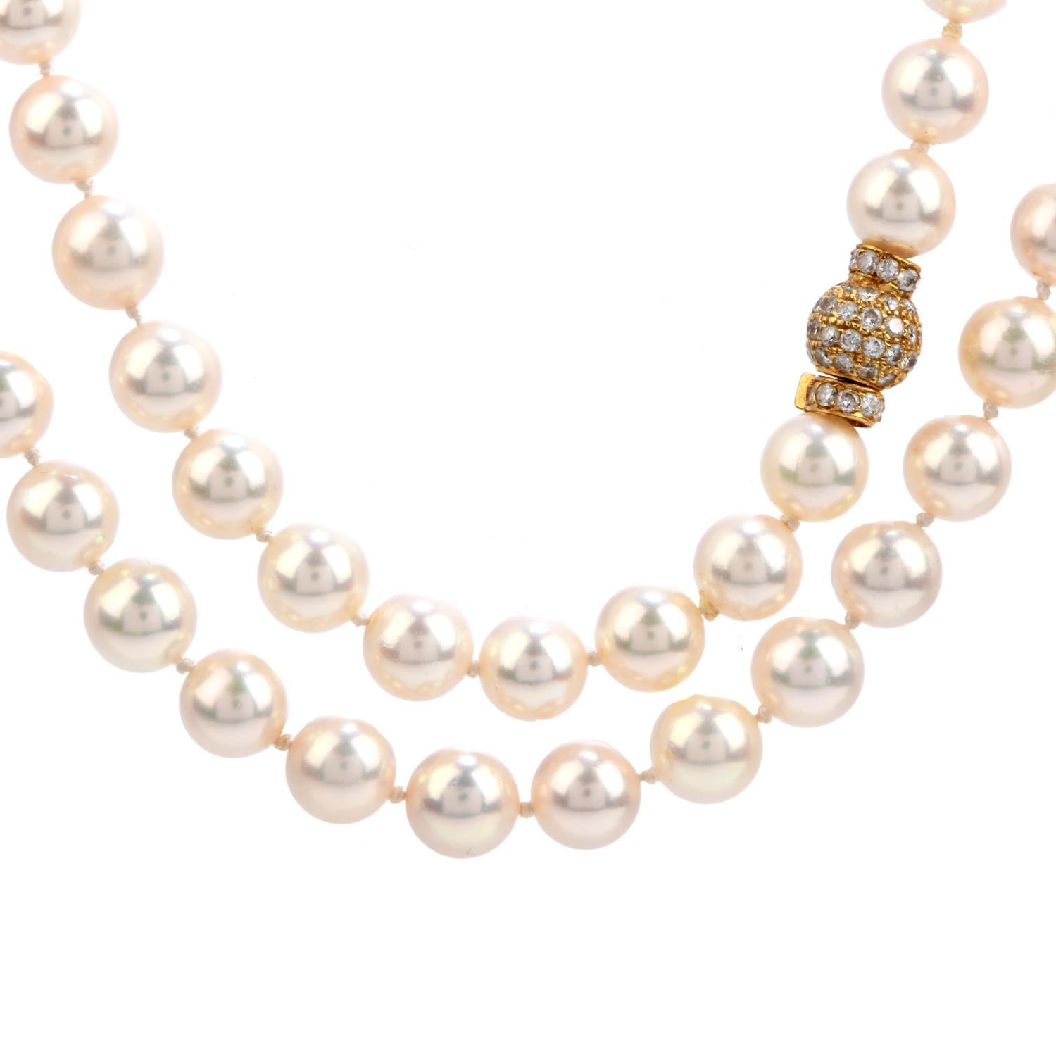 Retro Akoya Saltwater Pearl Diamond 18 Karat Gold Necklace