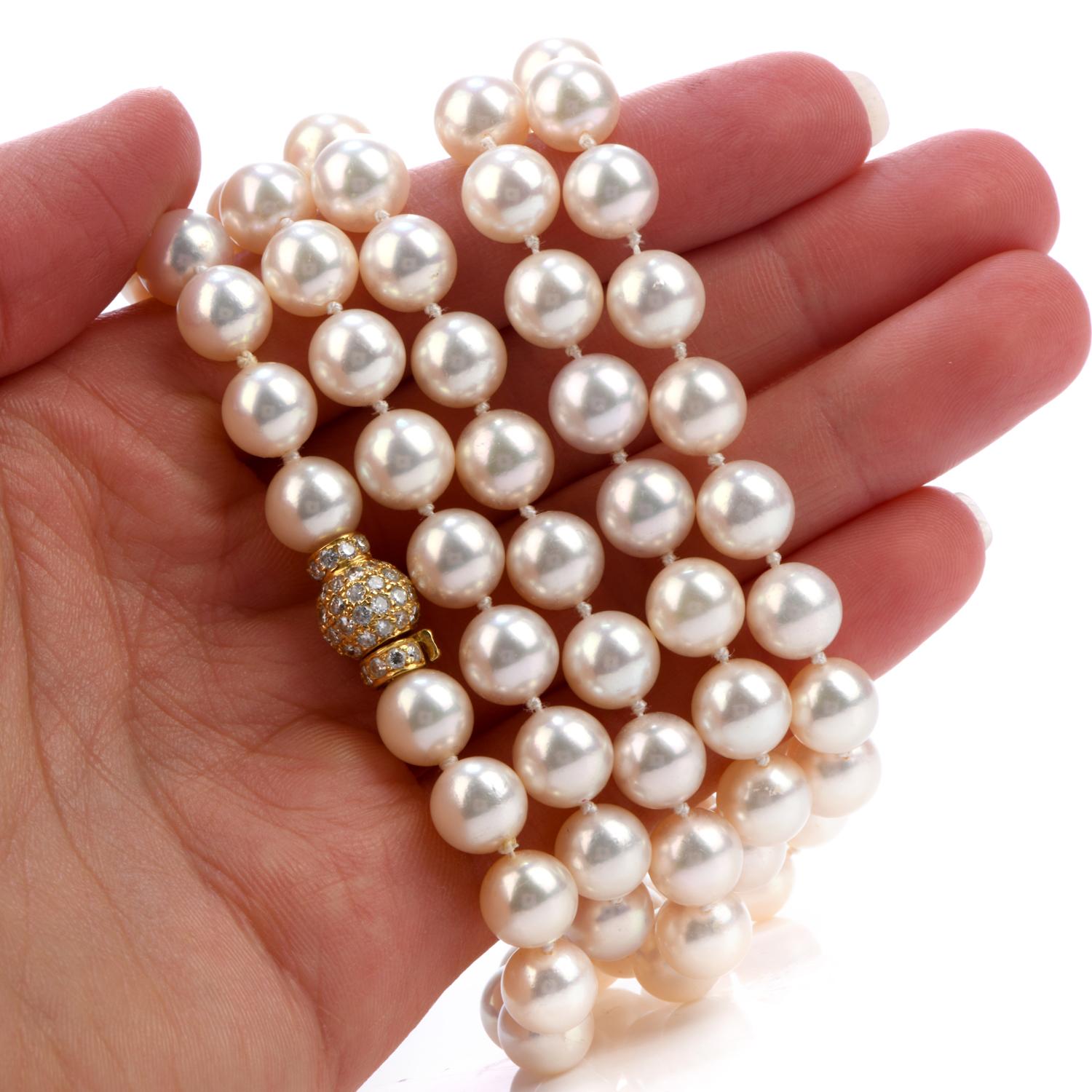 Bead Akoya Saltwater Pearl Diamond 18 Karat Gold Necklace