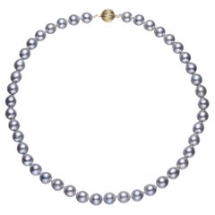 Akoya Silver Blue Cultured Baroque Pearl with 14 Karat Yellow Clasp