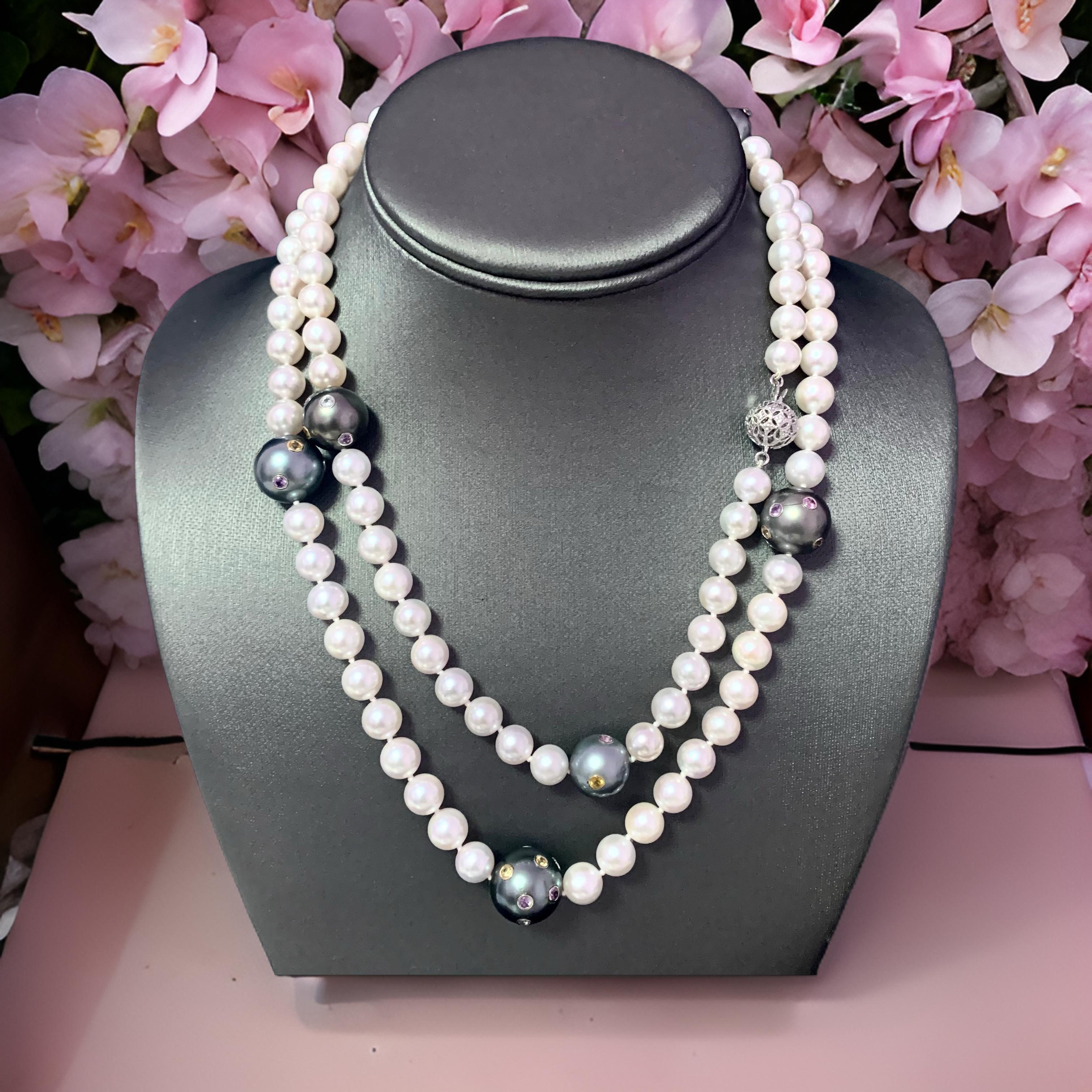 Unique, One of a kind, Akoya Tahitian Pearl Diamond Sapphire Necklace 14k Gold Certified $6,950 114992

Nothing says, “I Love you” more than Diamonds and Pearls!

This unique, custom-designed necklace combines the elegance of fine-quality Japanese