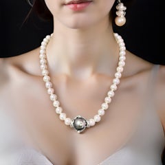 Akoya & Tahitian Pearl Necklace with Diamond 17" 14k W Gold Certified