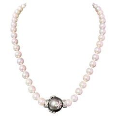 Akoya & Tahitian Pearl Necklace with Diamond 17" 14k W Gold Certified