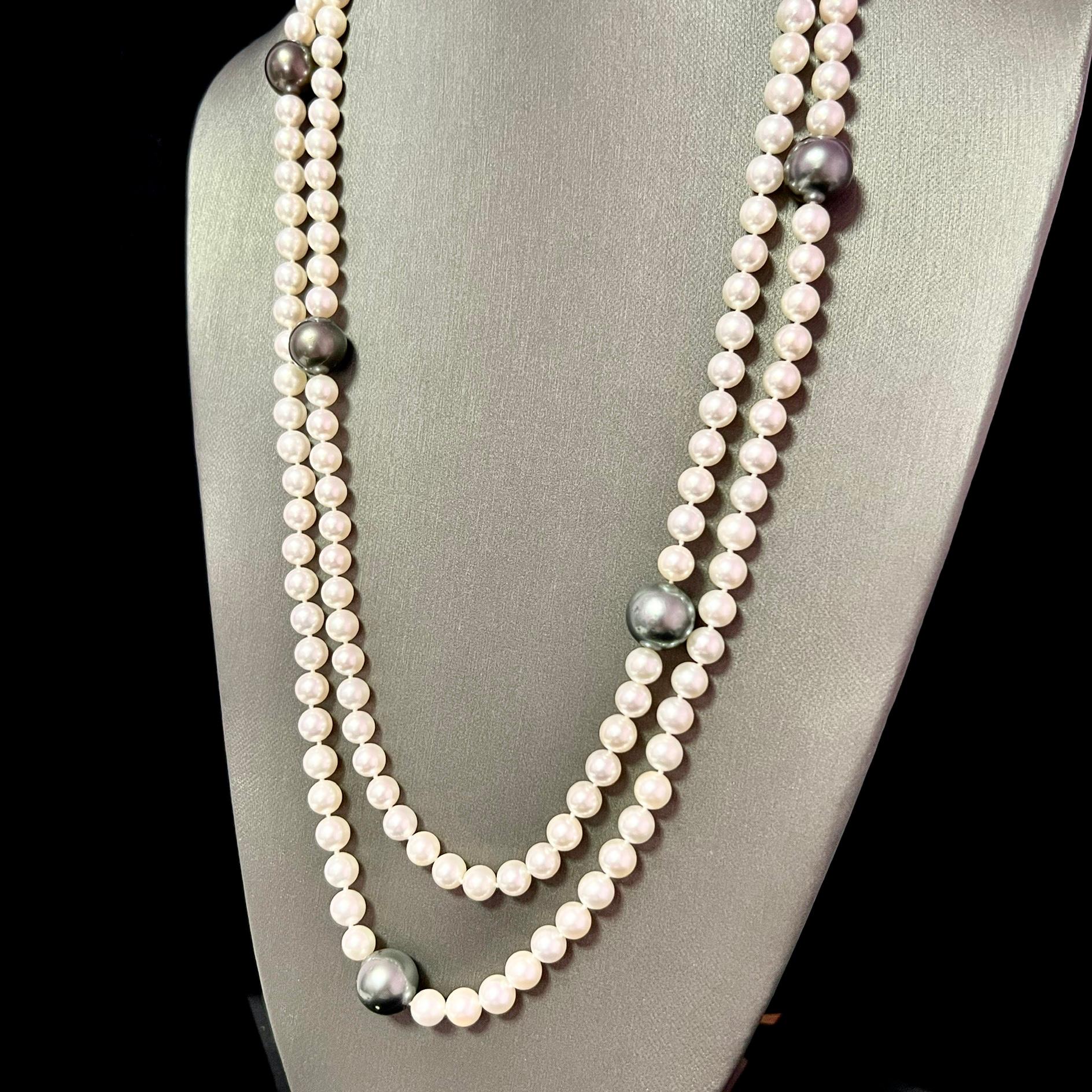 Collana di diamanti con perle Akoya e tahitiane, oro 18k certificato in vendita 7