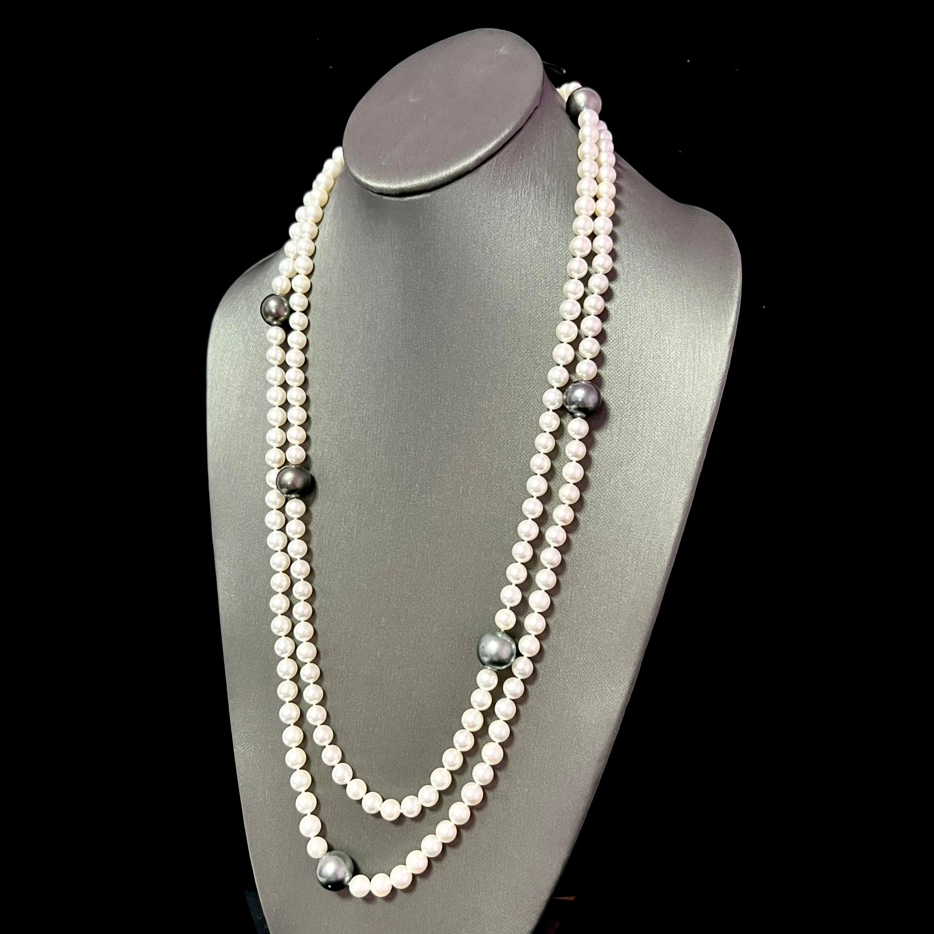 Akoya & Tahitian Pearls Diamond Necklace 53.5