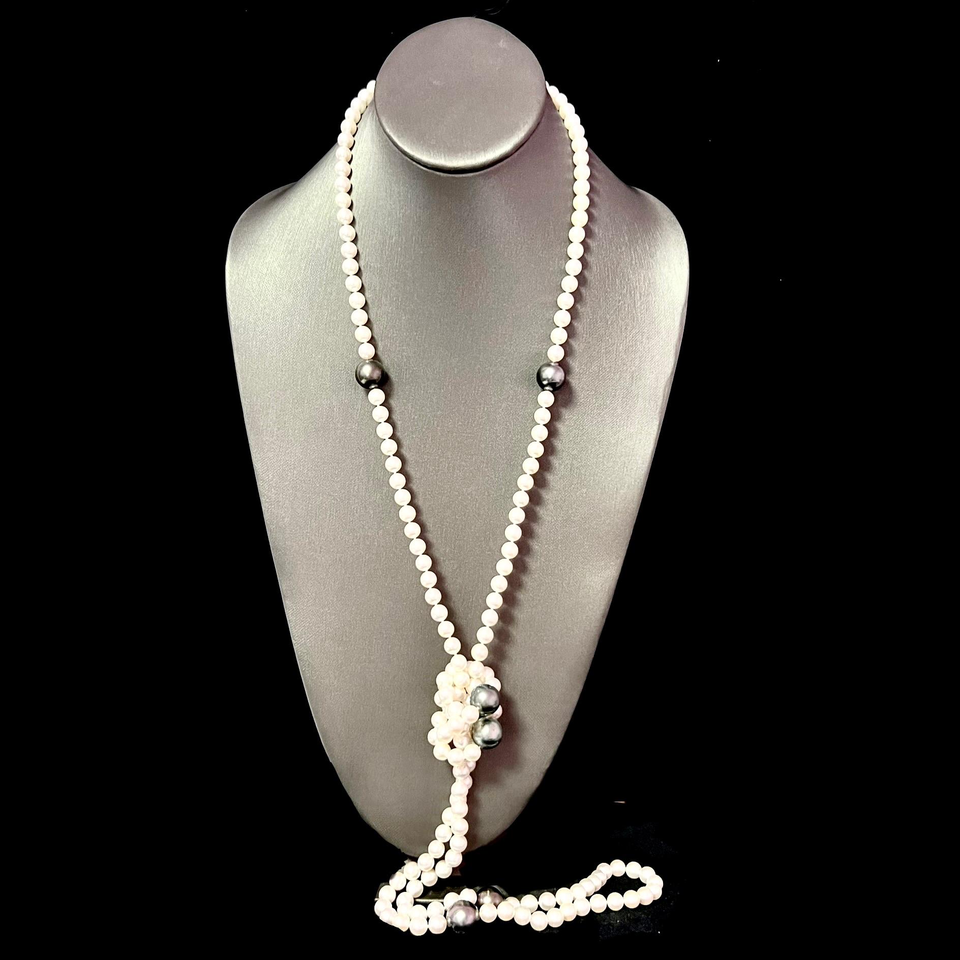Akoya & Tahiti-Perlen Diamant-Halskette 18k Gold zertifiziert (Rundschliff) im Angebot