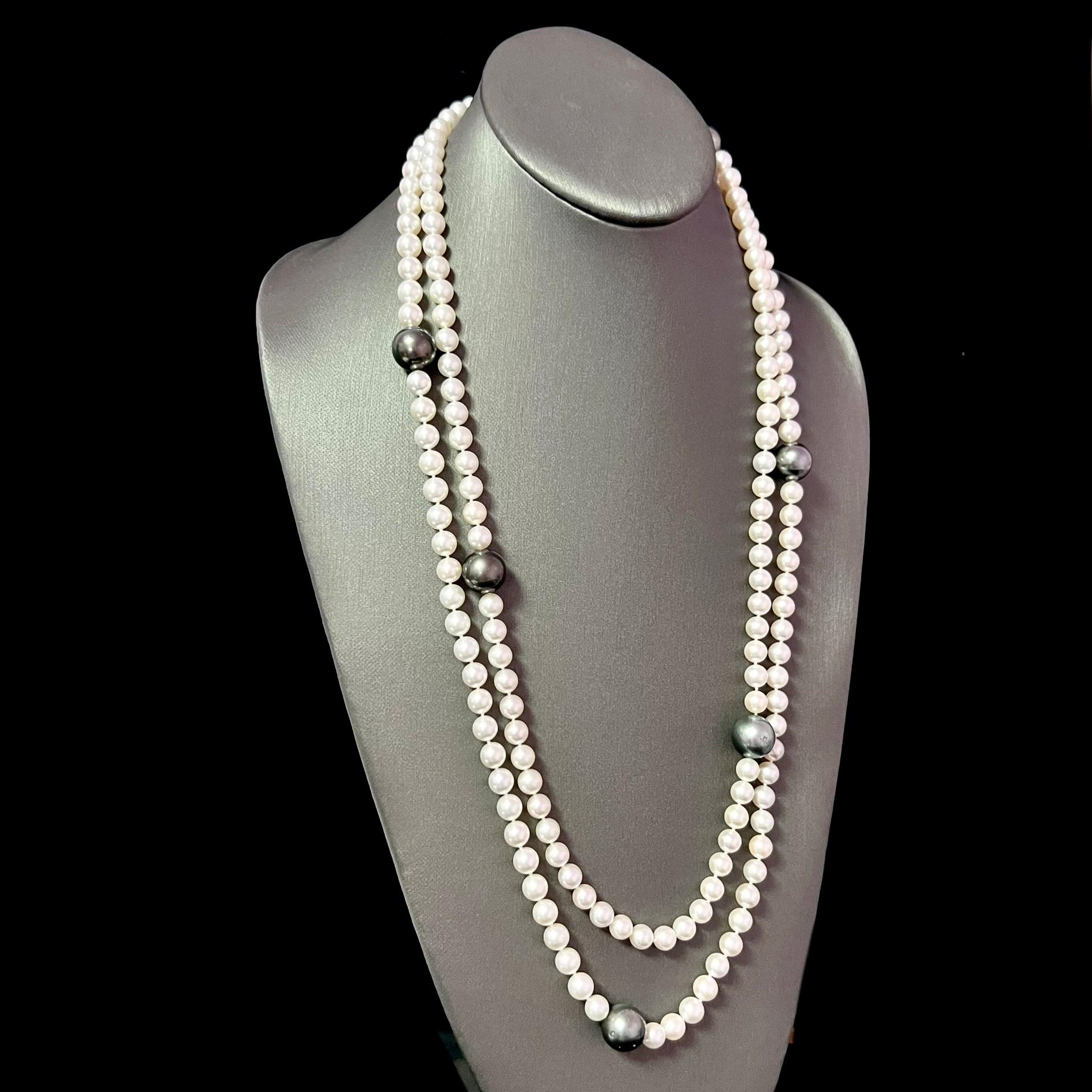 Akoya & Tahitian Pearls Diamond Necklace 18k Gold Certified For Sale 1