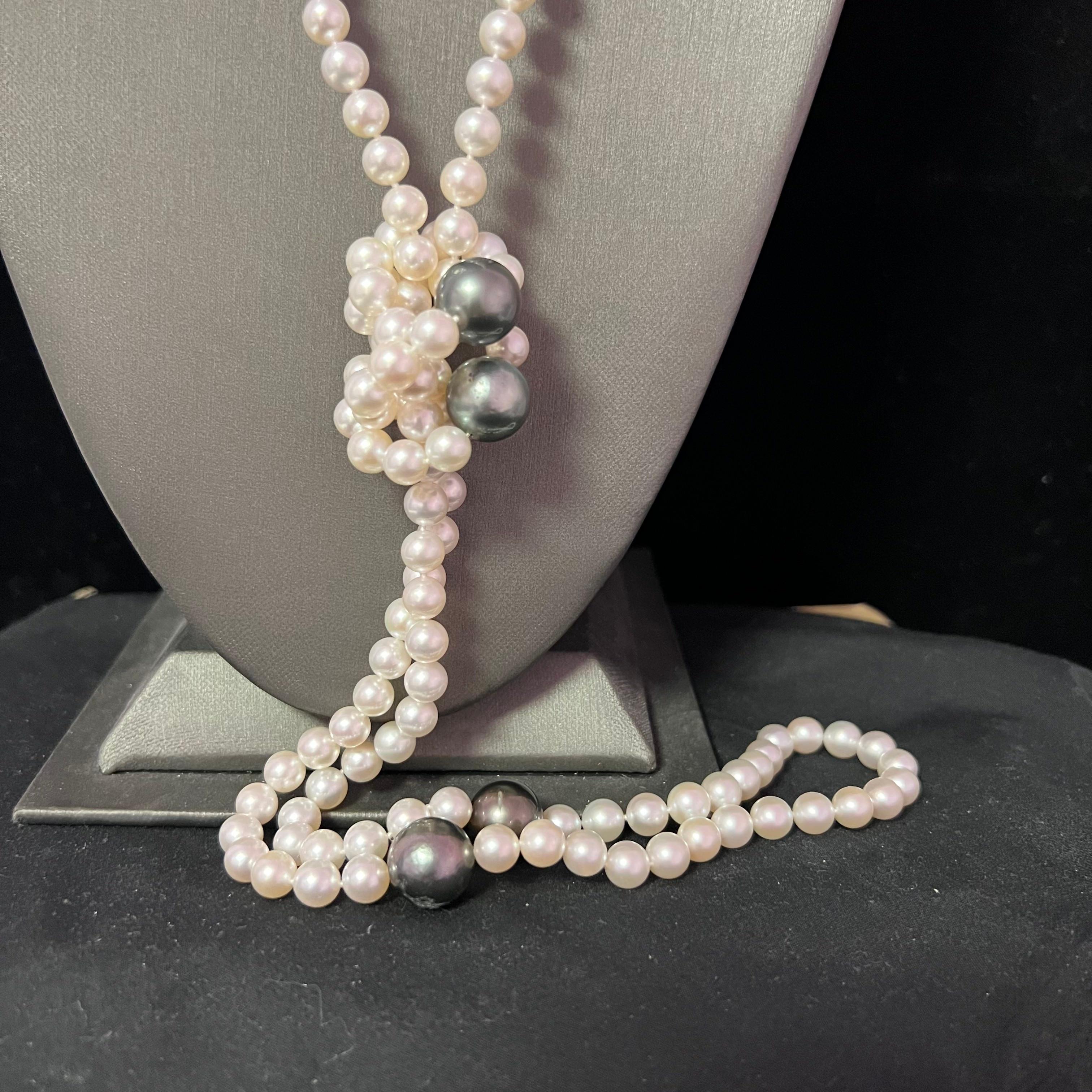 Akoya & Tahitian Pearls Diamond Necklace 18k Gold Certified For Sale 2
