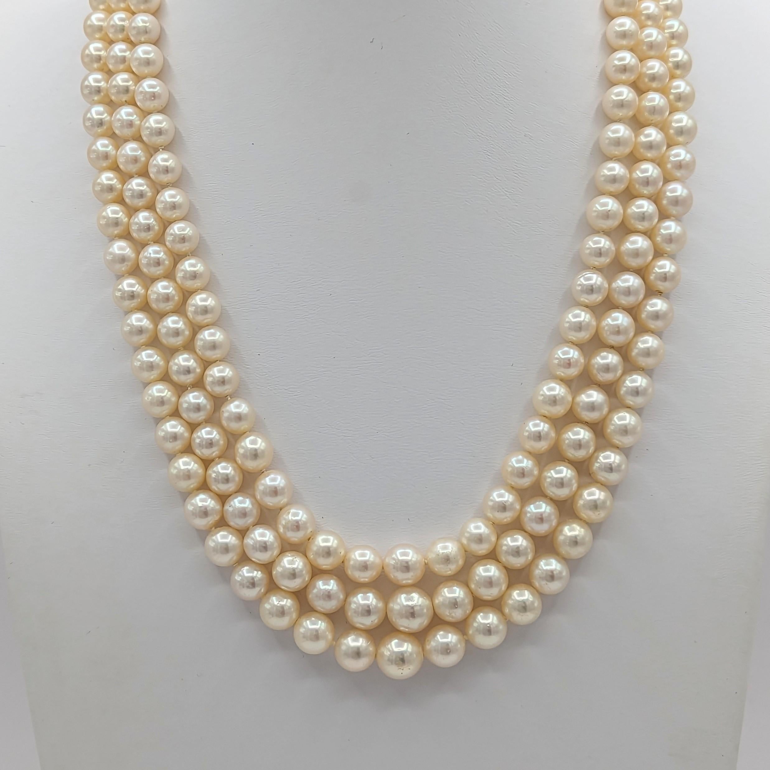 Akoya White Pearl and Carved Multi-Gemstone Necklace in 14K Yellow Gold For Sale 1