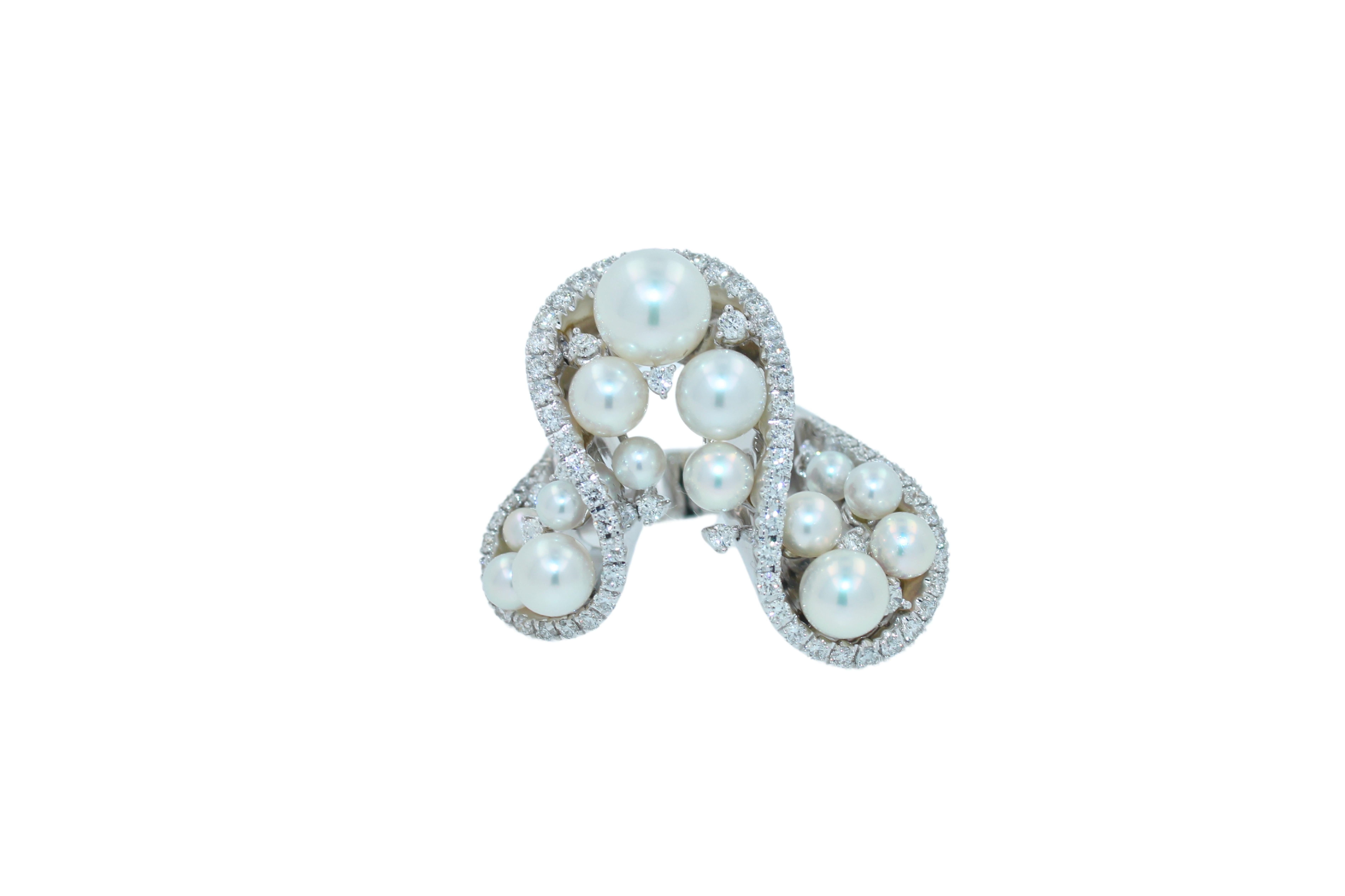 Akoya Pearl & Diamond Grape Twist Ring

Akoya White Pearl Grape Luxury Cocktail Pave Elegant 18K White Gold Diamond Ring

This collection of rich and tempting orbs comes to life with Akoya pearls bunched like sweet, luscious grapes thar wrap around