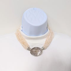 Akoya White Pearl Round & Diamond Necklace in 18K 2 Tone Gold