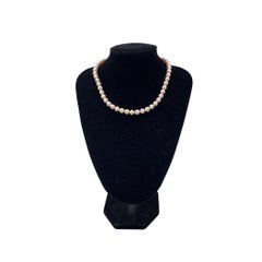 Akoya White Round Pearls 8mm Silver Clasp Necklace cm 43