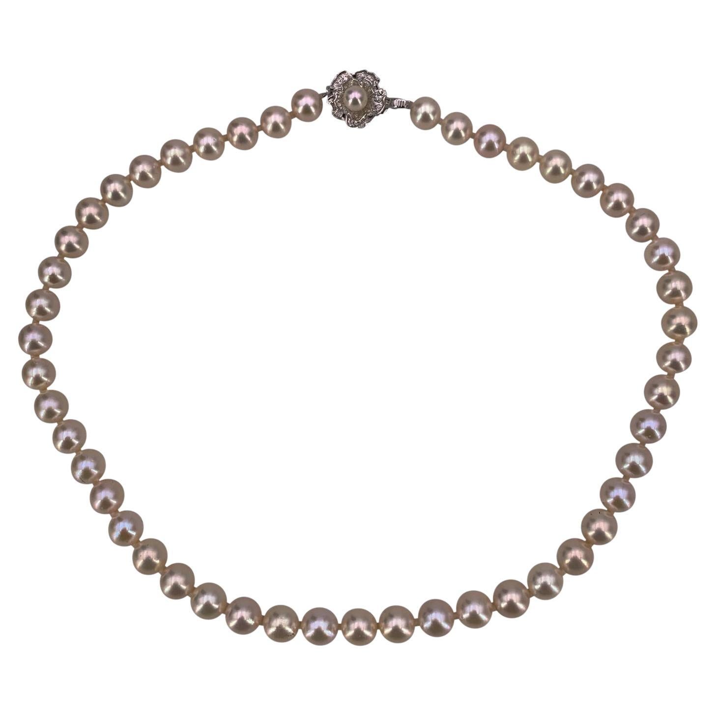 Akoya White Round Pearls 8mm Silver Clasp Necklace cm 43 For Sale