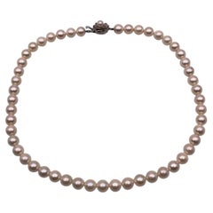 Akoya White Round Pearls 8mm Silver Clasp Necklace cm 43