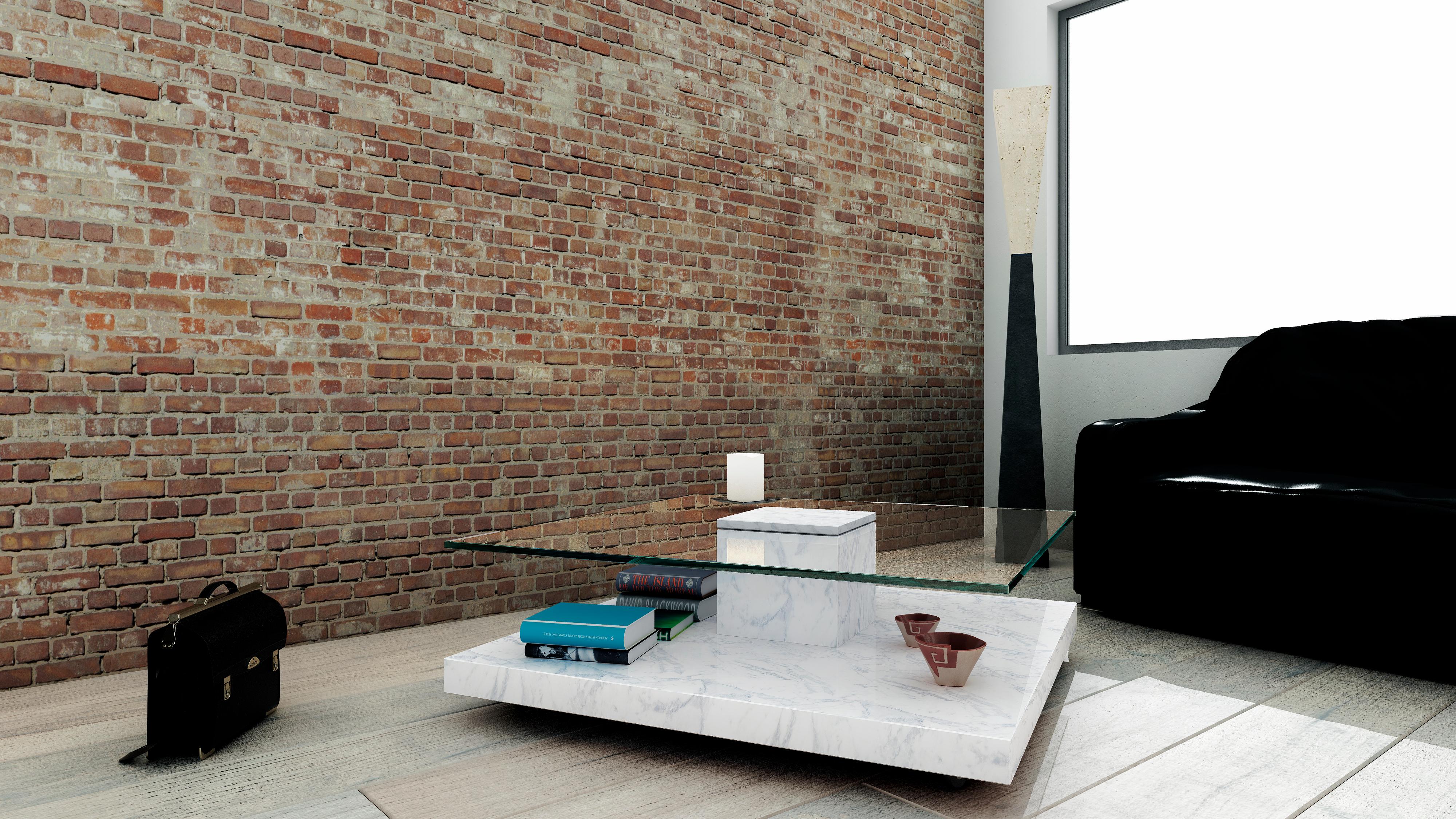 Tavolino da caffè Akra in marmo travertino e vetro Design/One in stock in vendita 2