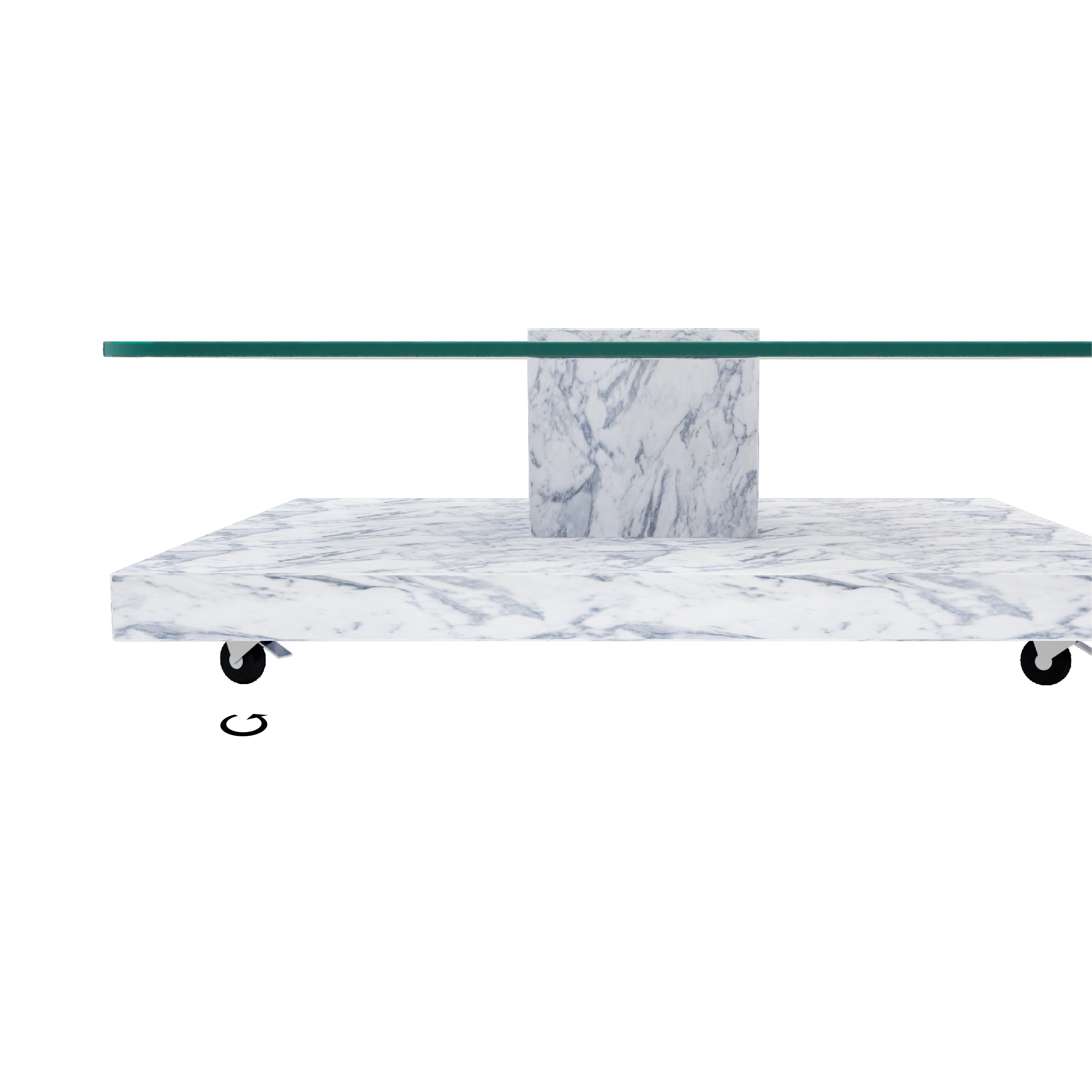 Tavolino da caffè Akra in marmo travertino e vetro Design/One in stock In condizioni Nuovo in vendita a VALVERDE DEL MAJANO, CL