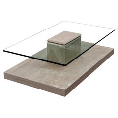 Akra Travertine Marble & Glass Coffee Table Contemporary Design Spain in Stock