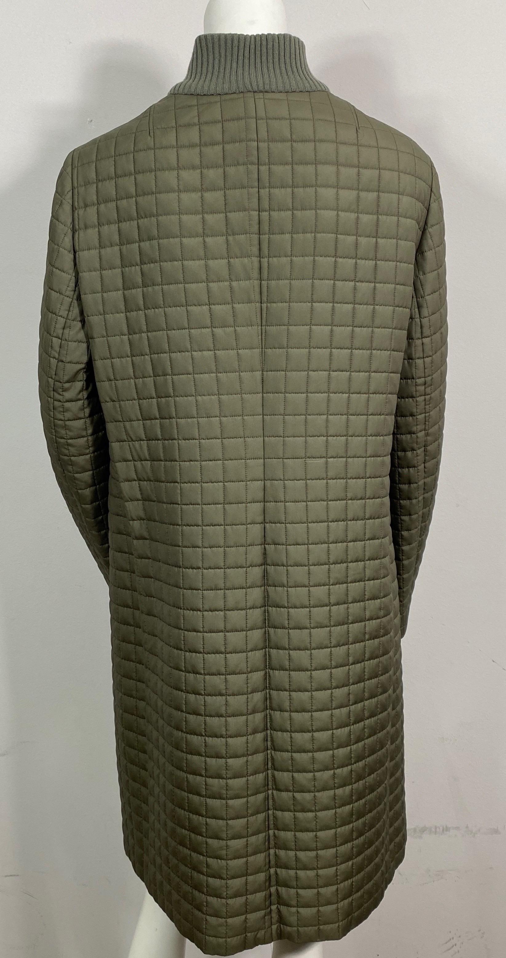 Akris 1990’s Sage Silk Quilted Puffer Coat-Size 48 For Sale 7