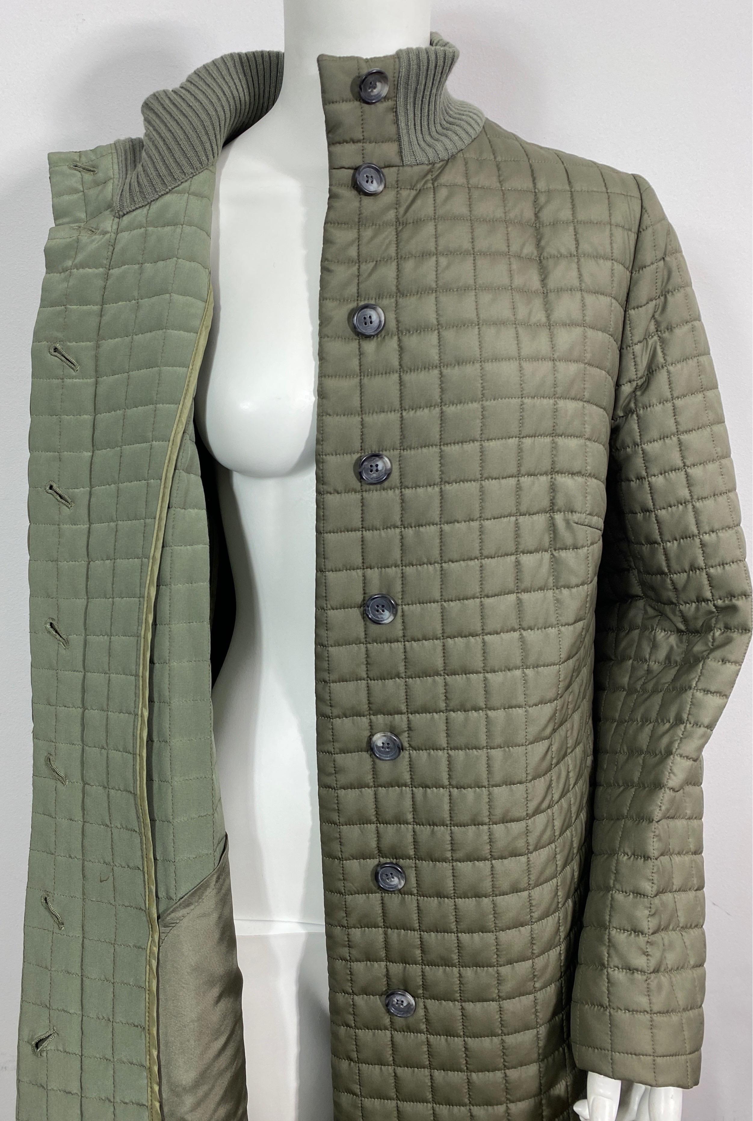 Akris 1990’s Sage Silk Quilted Puffer Coat-Size 48 For Sale 8