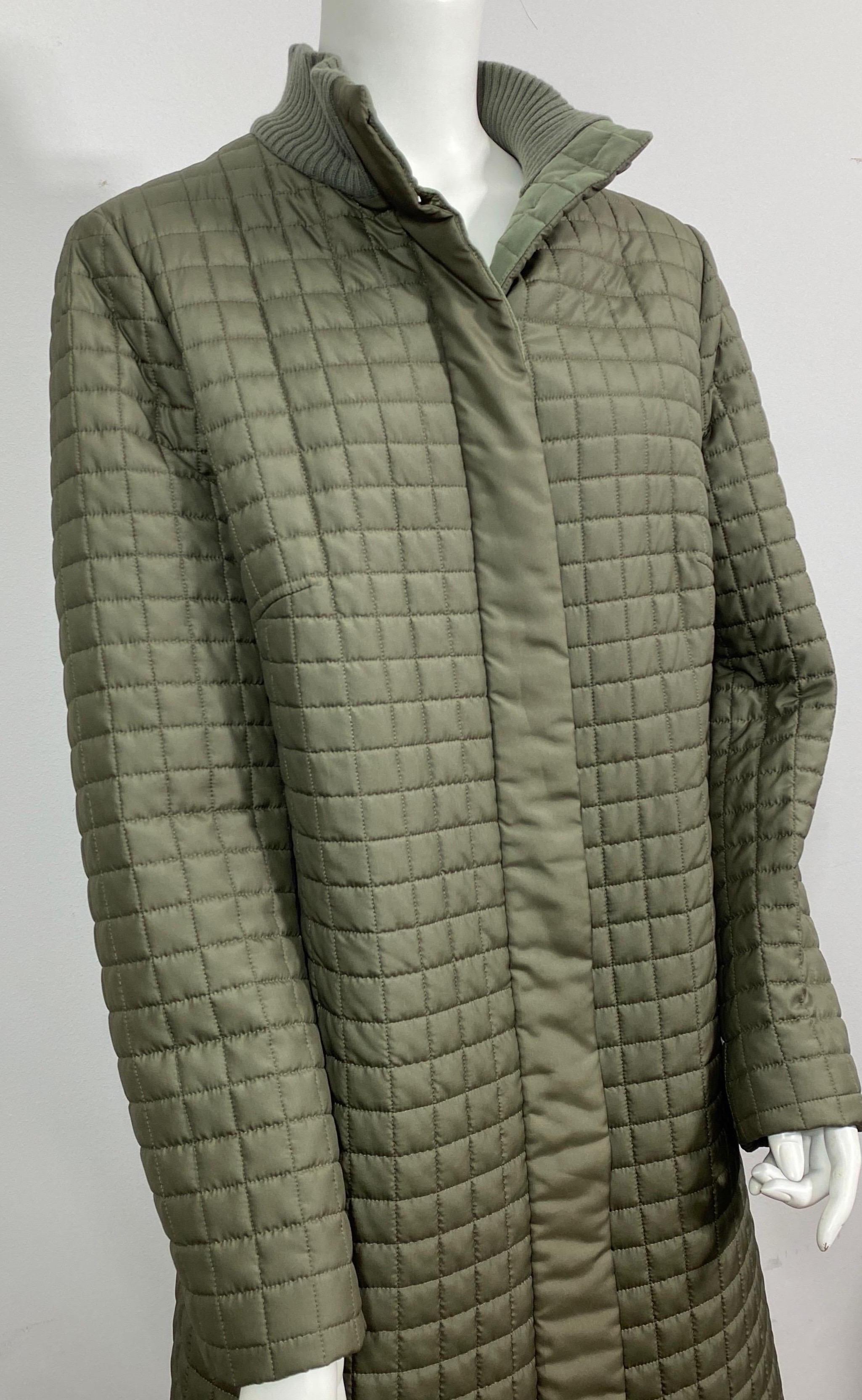 Akris 1990’s Sage Silk Quilted Puffer Coat-Size 48 For Sale 1