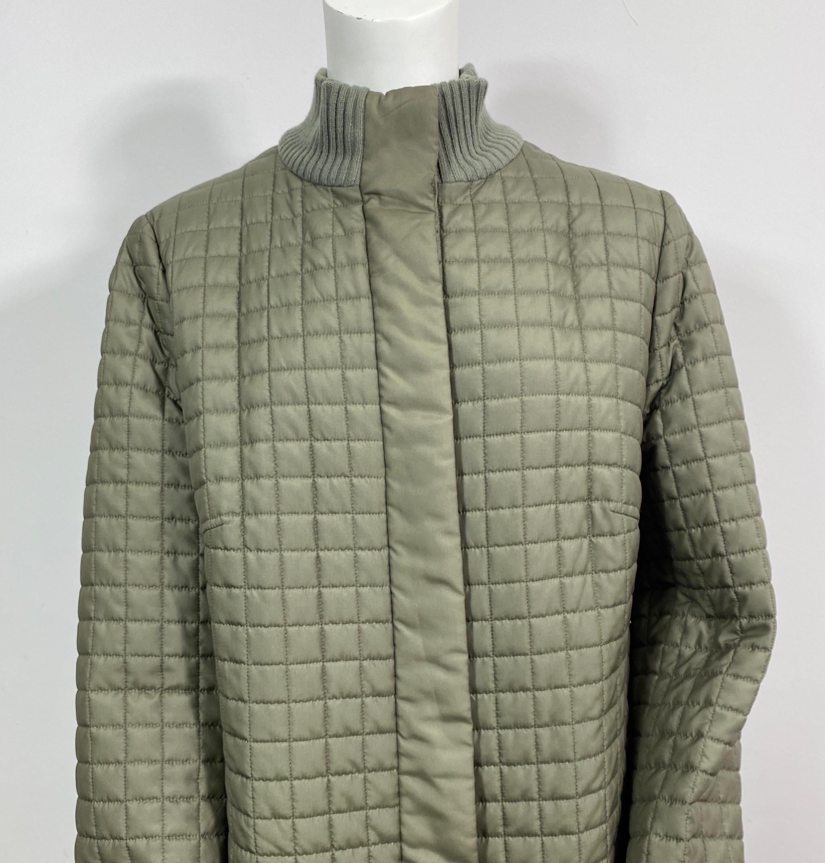 Akris 1990’s Sage Silk Quilted Puffer Coat-Size 48 For Sale 3