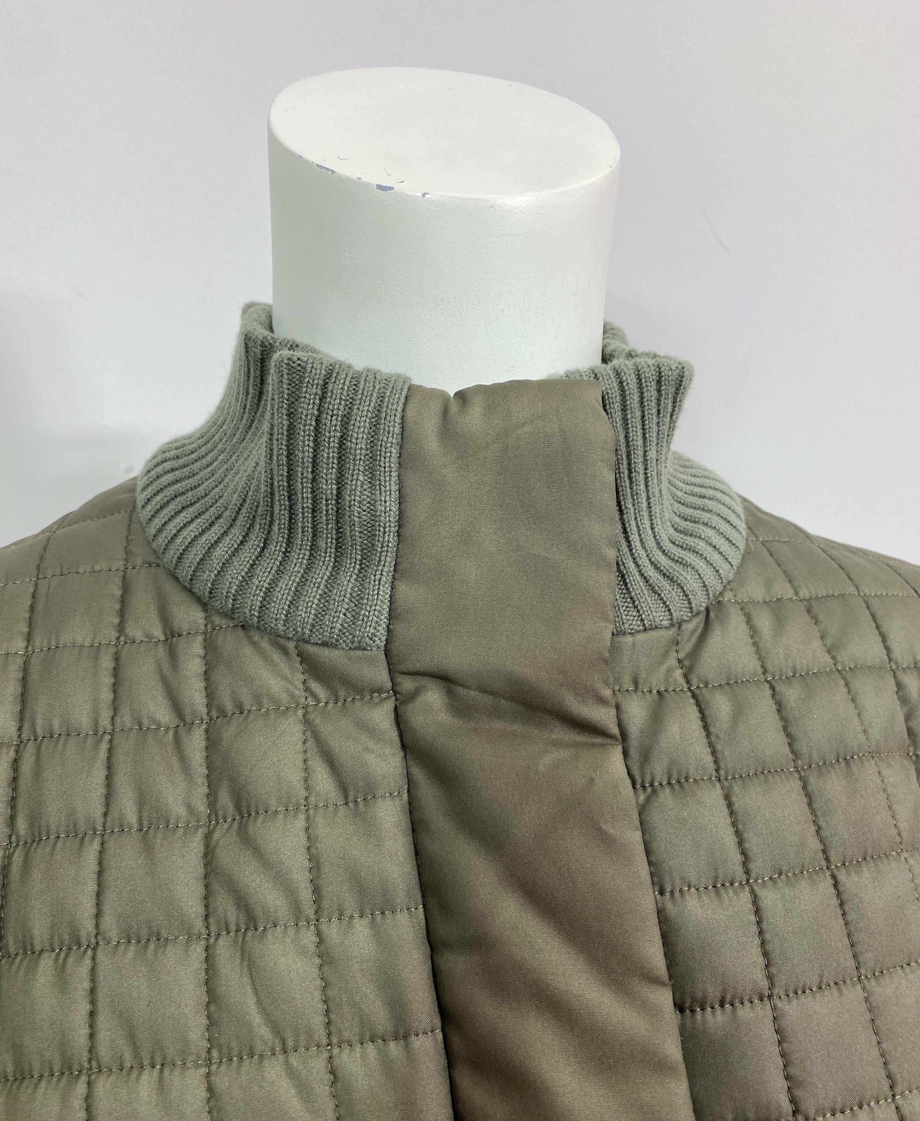 Akris 1990’s Sage Silk Quilted Puffer Coat-Size 48 For Sale 4
