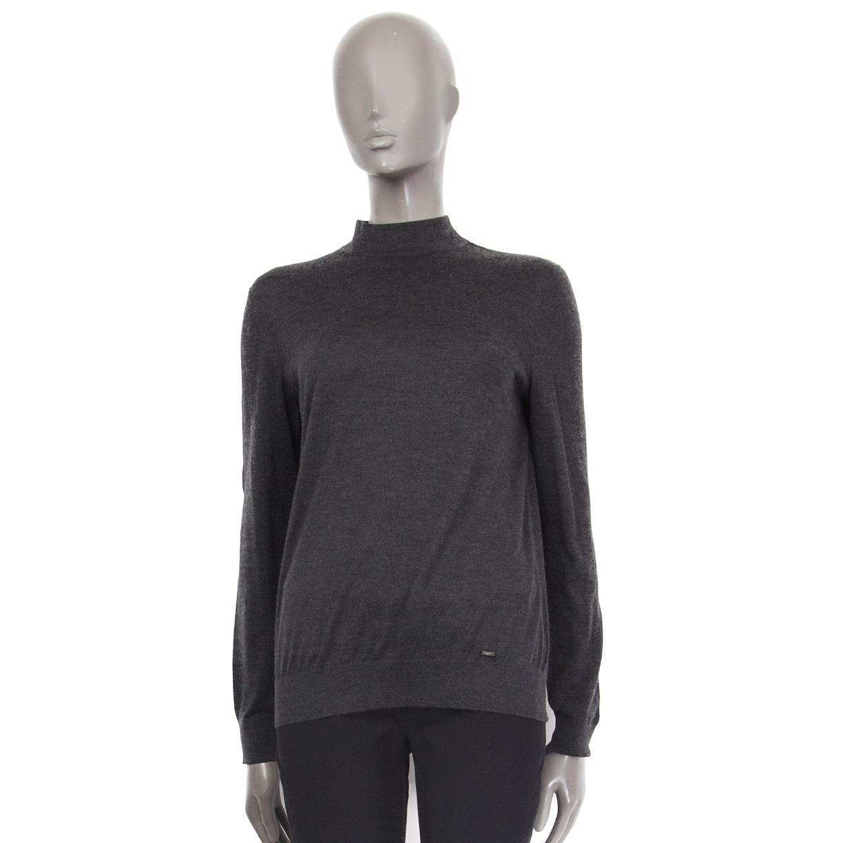 Women's AKRIS anthracite grey cashmere & silk MOCK NECK Sweater 38 M