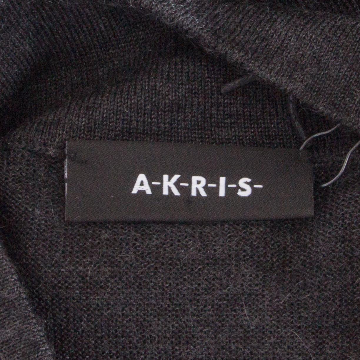 AKRIS anthracite grey cashmere & silk MOCK NECK Sweater 38 M 1