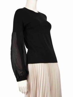 Akris Black Cashmere Sheer Sleeve Jumper Size L