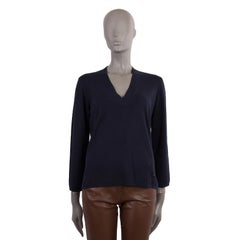 AKRIS black cashmere & silk V-neck Sweater 44 XXL