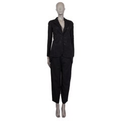 AKRIS black cotton blend BRODERIE ANGLAISE LACE FRONT KNIT Jacket 34 XS