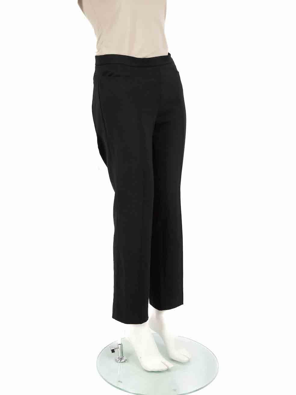 CONDITION is Very good. Minimal wear to trousers is evident. Minimal tarnishing to zipper pull on this used Akris designer resale item.
 
 
 
 Details
 
 
 Black
 
 Polyester
 
 Trousers
 
 Slim leg
 
 High rise
 
 2x Side pockets
 
 Side zip and