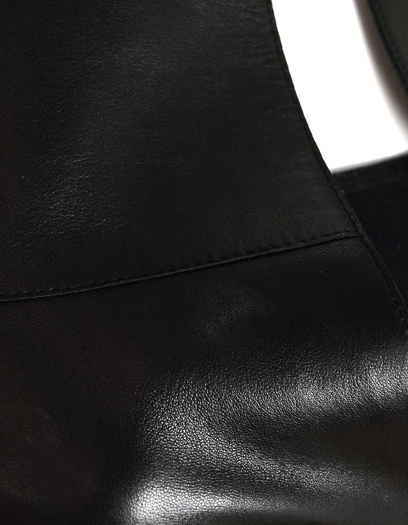 Women's or Men's Akris Black Leather Front Button Jacket w/ Wool Cutout-Back & Sleeves sz 6