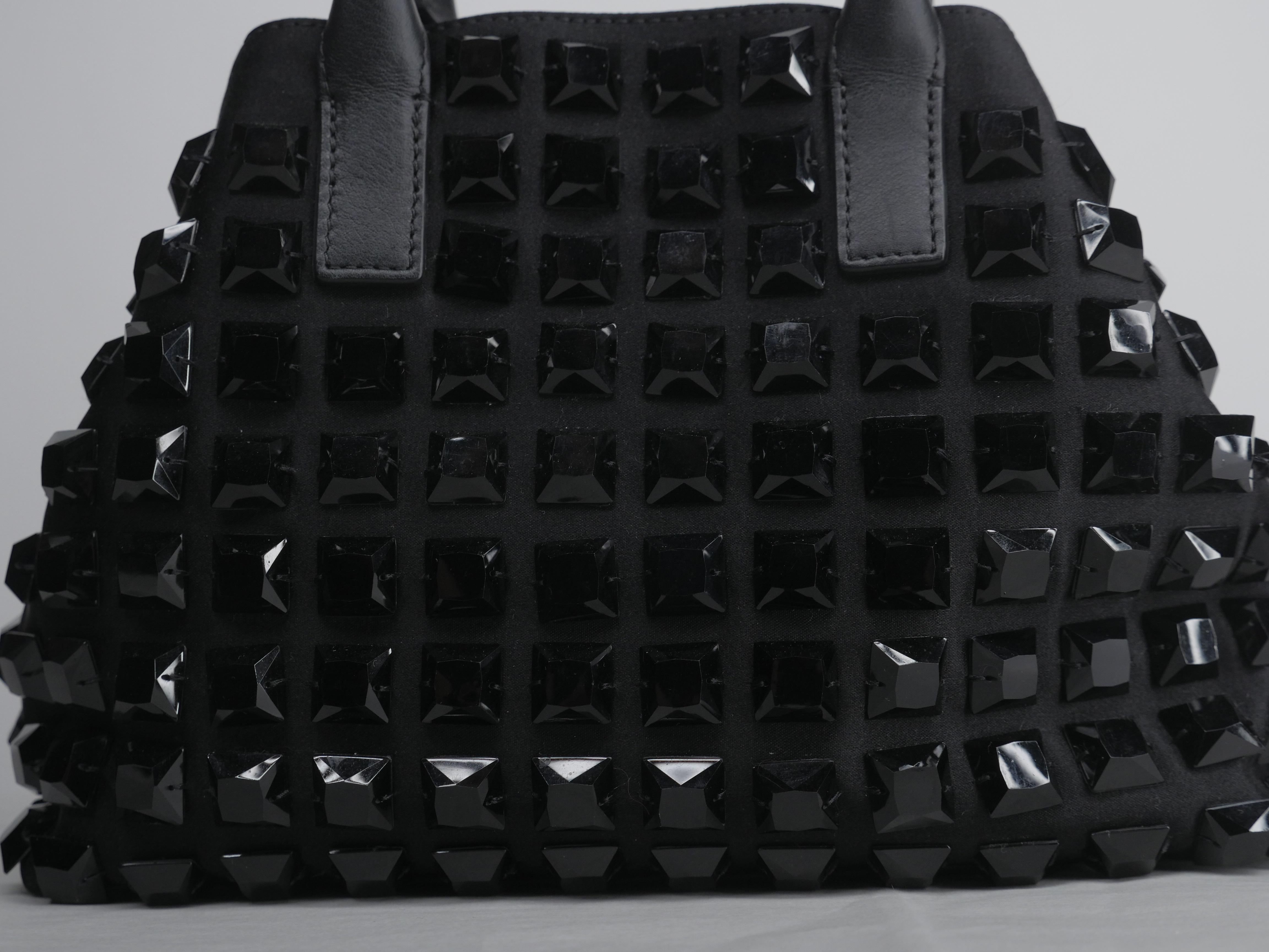 Akris Black Mini Handle Bag with Studded Detail In Excellent Condition In Bridgehampton, NY