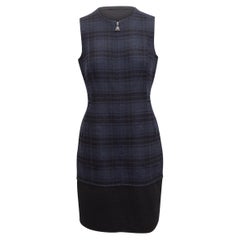 Akris Black & Navy Wool Plaid Sheath Dress