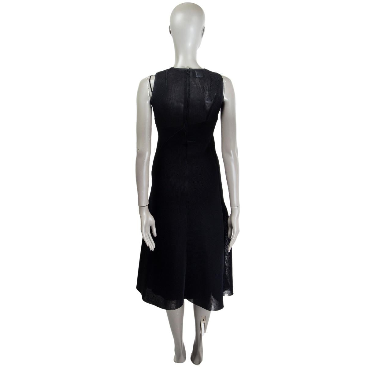 Black AKRIS black nylon FLARED SLEEVELESS MIDI Dress 32 XXS For Sale