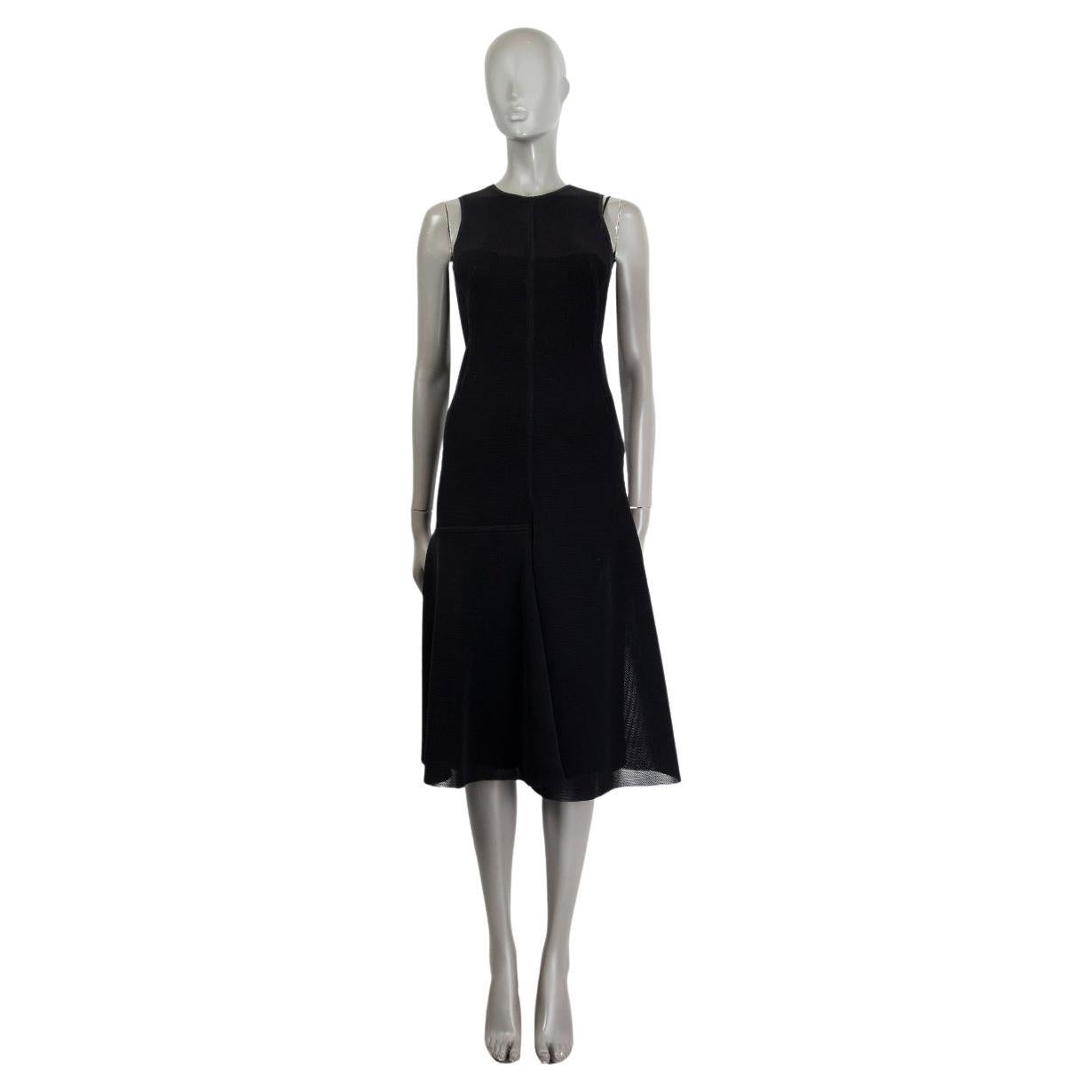 AKRIS black nylon FLARED SLEEVELESS MIDI Dress 32 XXS For Sale