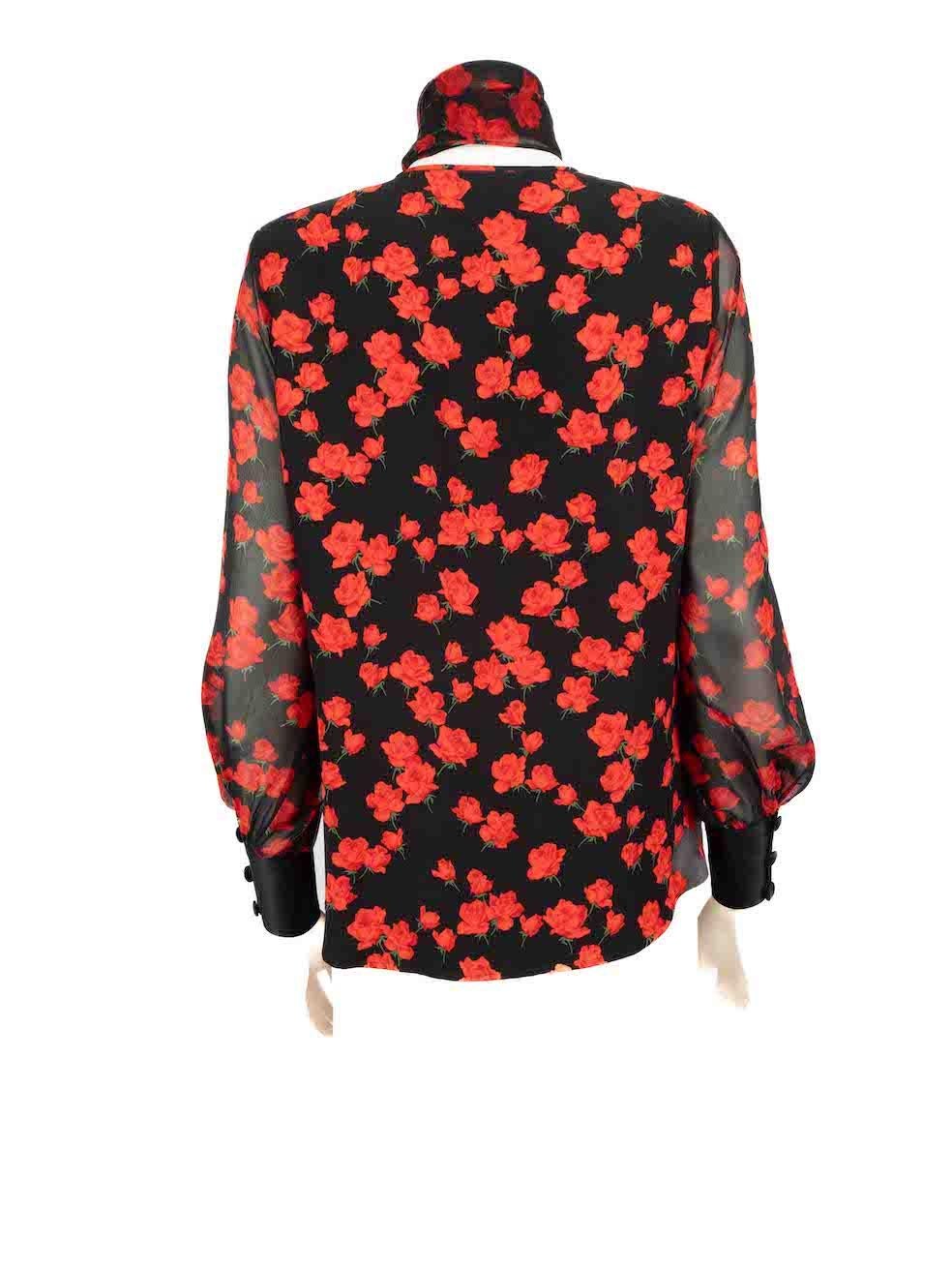 Akris Black Silk Rose Print Blouse with Scarf Size XL In New Condition For Sale In London, GB