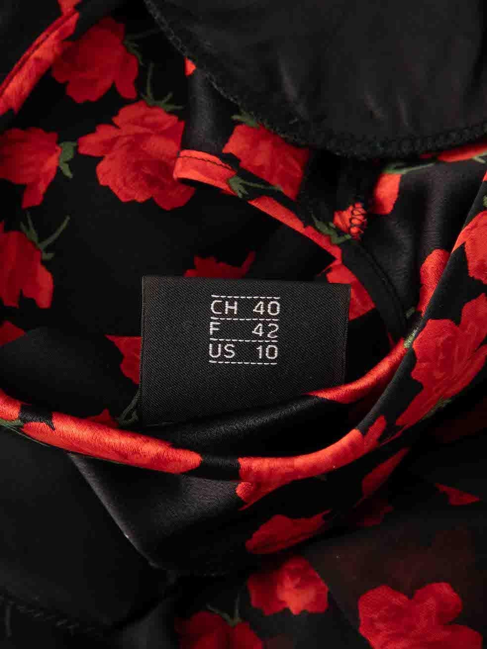 Women's Akris Black Silk Rose Print Blouse with Scarf Size XL For Sale