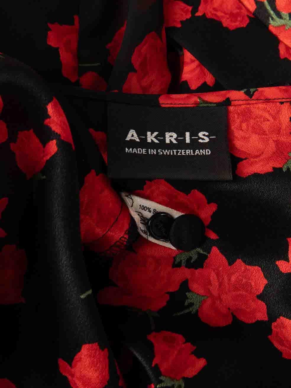 Akris Black Silk Rose Print Blouse with Scarf Size XL For Sale 1
