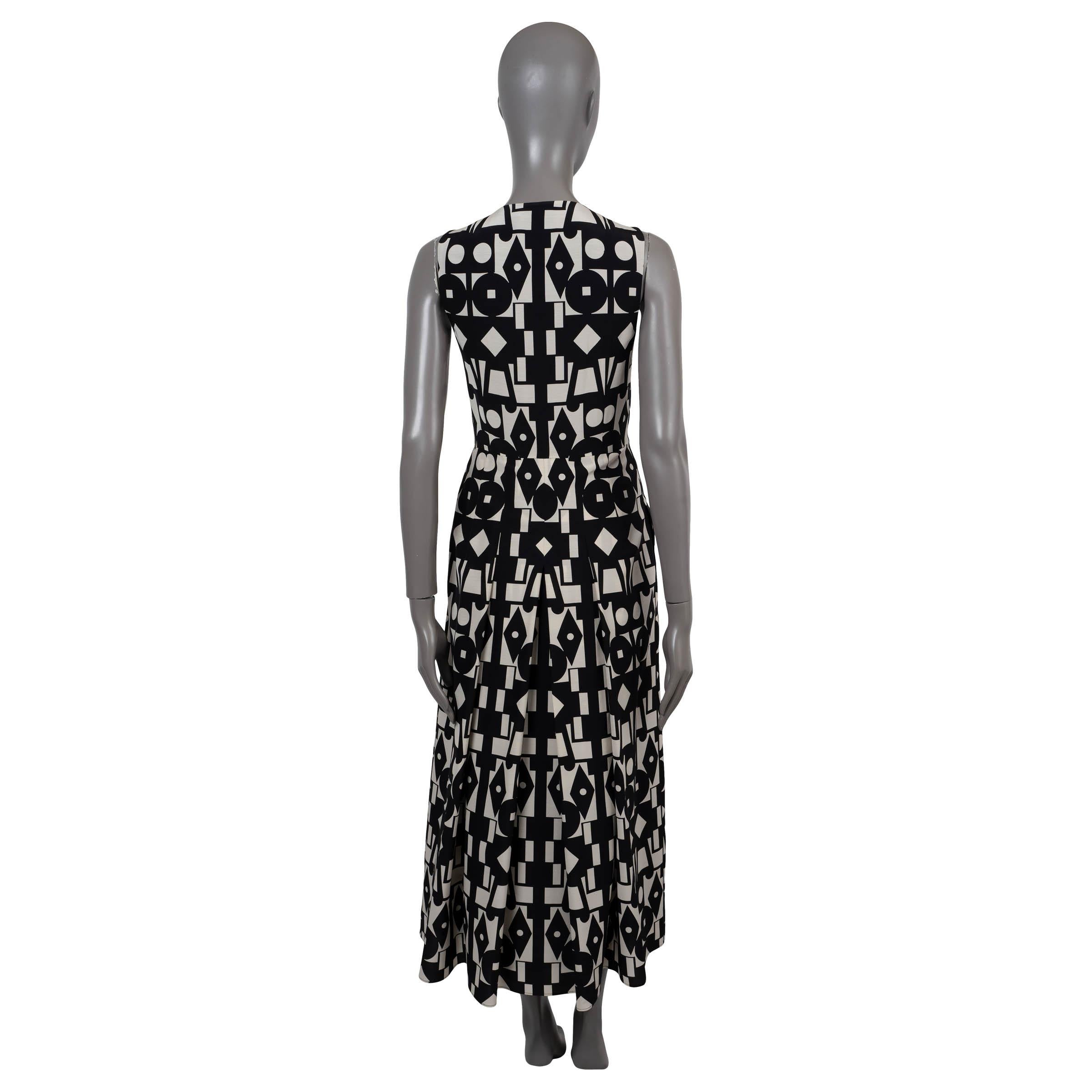 Nero Akris in lana bianca e nera 2024 GEOMETRIC VOILE MIDI Dress 34 XS in vendita