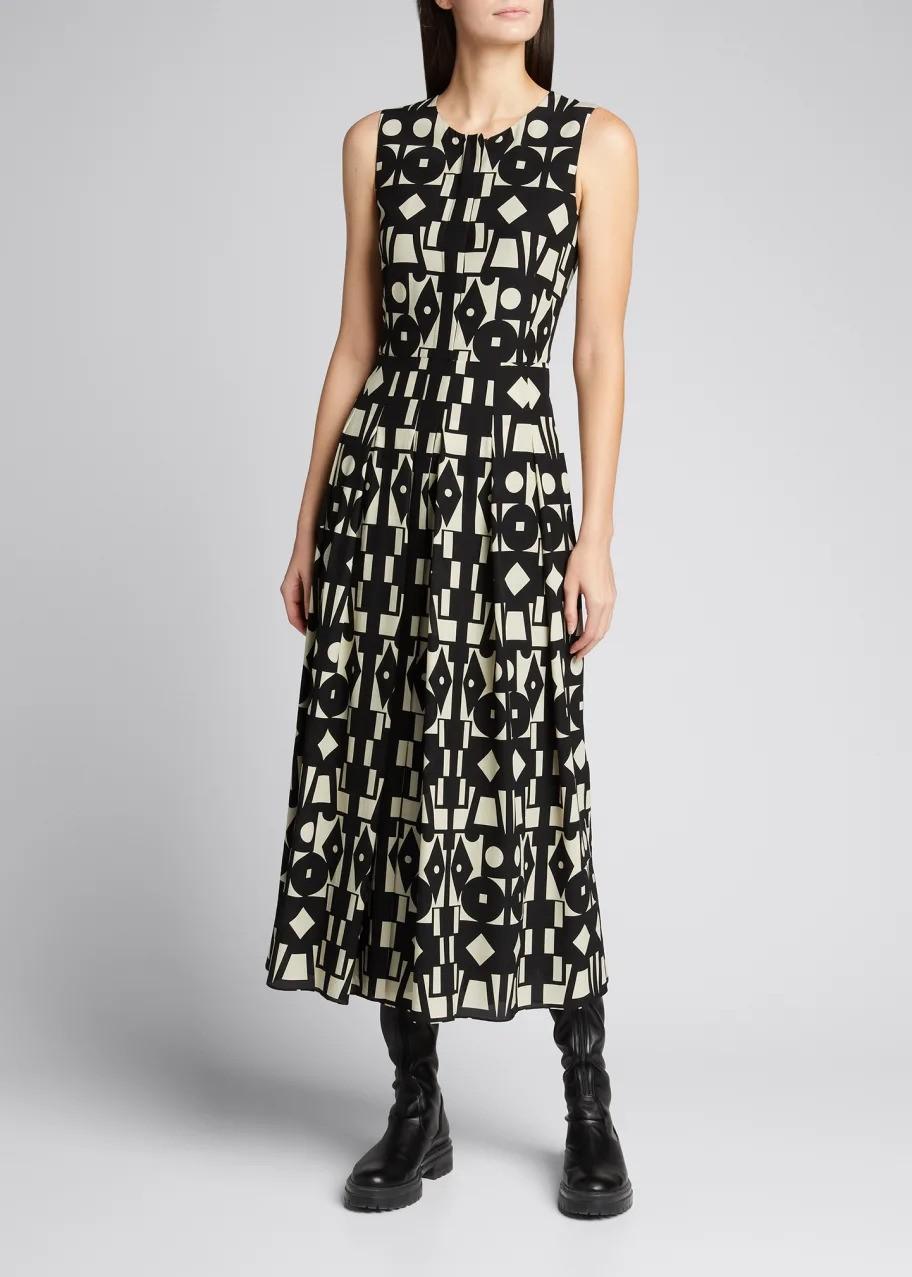 Akris in lana bianca e nera 2024 GEOMETRIC VOILE MIDI Dress 34 XS in vendita 1