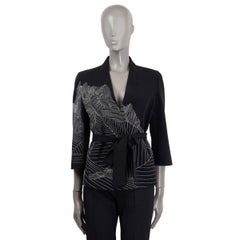 AKRIS negro y blanco lana BORDADO CINTURADO Chaqueta Blazer 38 M