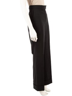 Akris Black Wool Cuffed Straight Fit Trousers Size L