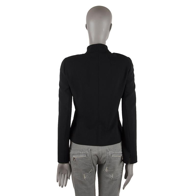 Black AKRIS black wool MANDARIN NECK ZIP FRONT Blazer Jacket 34 XS