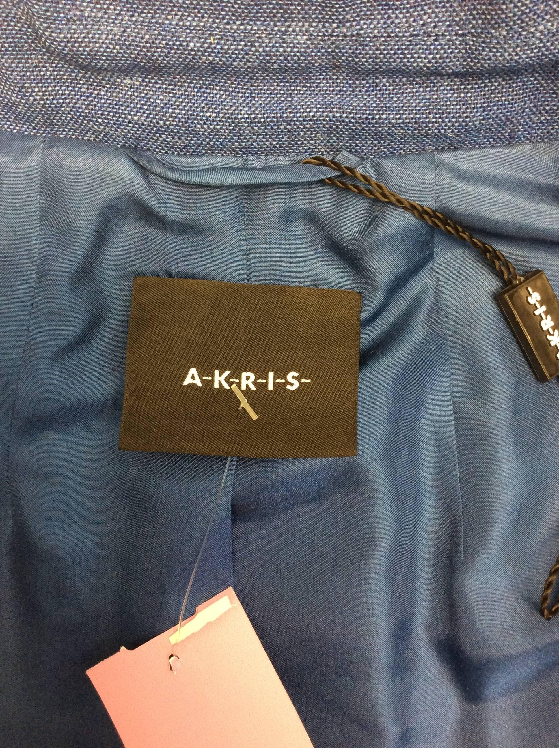 Akris Blue Wool Pant Suit For Sale 4