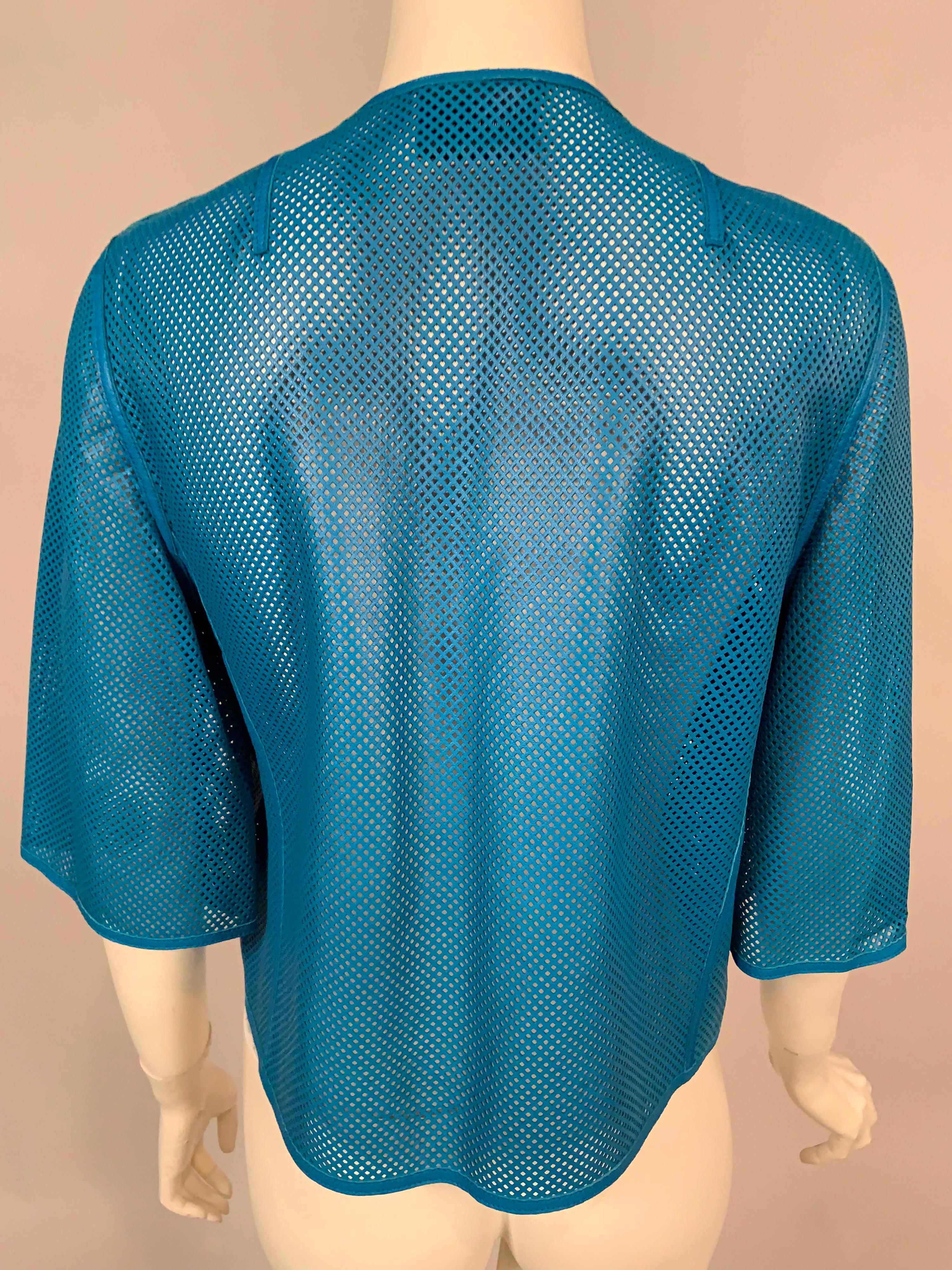 Akris Bright Blue Perforated Leather Jacket 1